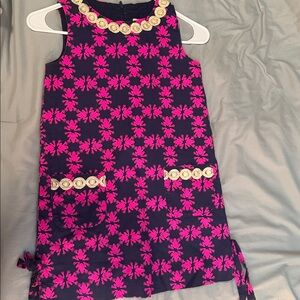 Lilly Pulitzer Kids Dress in Pink and Navy Frog Pattern